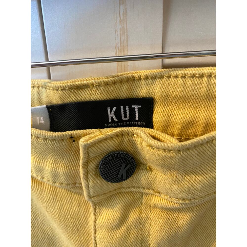 Kut Shorts High Rise Frayed Golden Sun Yellow Jane Hem 5 pocket zip Fly Size 14 - Picture 10 of 13